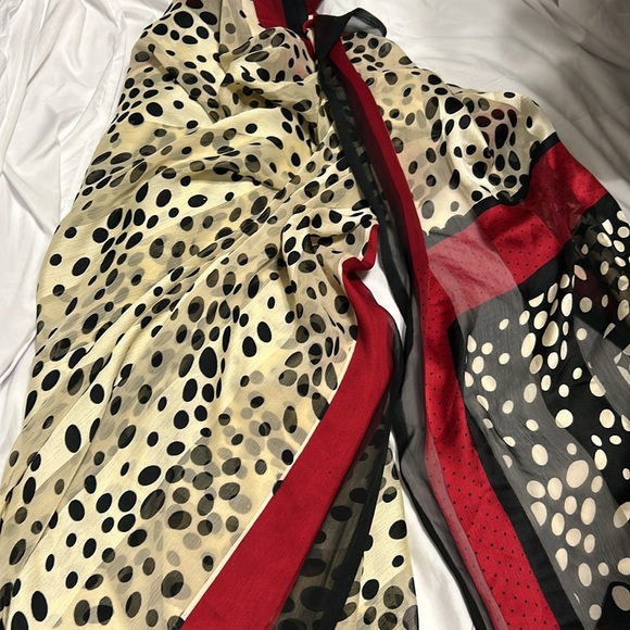 Other - Saree red black cream polka dots, stripes. Unstitched. Georgette New